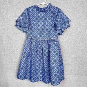 JANIE AND JACK Short Sleeve Blue Patterned Dress Girls Size 7